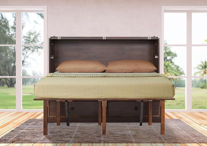 Mega Solutions Venetian Murphy Cabinet Bed with Deepest Storage Drawer On The Market and USB Charging Station 6 inch (Heritage Walnut, Queen)