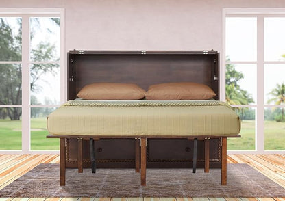 Mega Solutions Venetian Murphy Cabinet Bed with Deepest Storage Drawer On The Market and USB Charging Station 6 inch (Heritage Walnut, Queen)