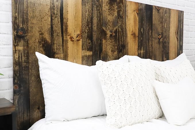 Barn Walls Solid Wood King Size Headboard, Dark Brown Stain with Smooth Natural Wood Grain Variation, Handcrafted Head Board Wall-Mounted Panels, Rustic Modern Bedroom, Built to Last