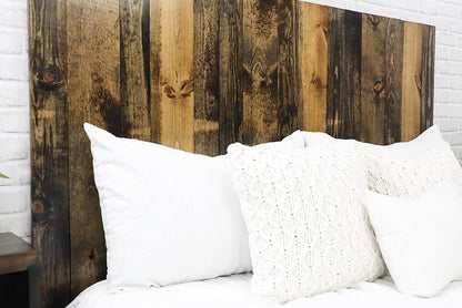 Barn Walls Solid Wood Queen Size Headboard, Dark Brown Stain with Smooth Natural Wood Grain Variation, Handcrafted Head Board Wall-Mounted Panels, Rustic Modern Bedroom, Built to Last