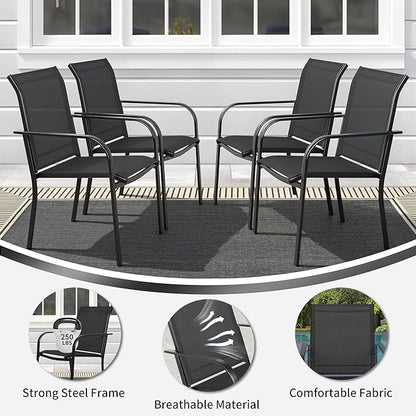 SUNCROWN 5 - Piece Outdoor Dining Set, Patio Furniture Set with 4 x Textilene Dinning Chairs and 41" Metal Round Table with Umbrella Hole for Lawn Garden Backyard Deck, Black