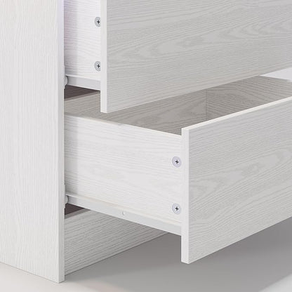 LIKIMIO Nightstand with Charging Station LED Light and 2 Drawers White | bedside table; end table; charging station; LED light; 2 drawers; White wood grain; small spaces