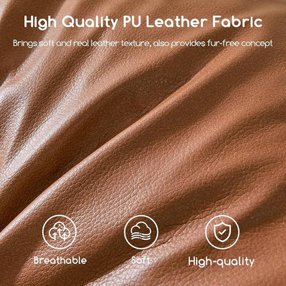 HIGOGOGO Round Stuffed Pouf Ottoman, Pu Leather Poufs with Foam Chunk Filling, Furry and Fluffy Pouf Foot Stool Storage Ottoman, 20 X 15 Floor Poufs Foot Rest for Living Room,Brown