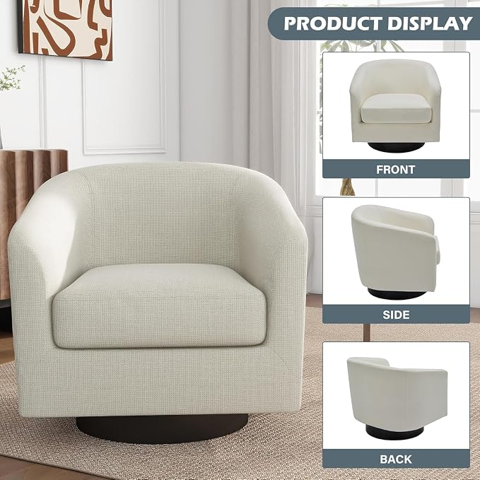Swivel Barrel Accent Chairs Set of 2, Fabric Upholstered Armchair for Living Room, Beige