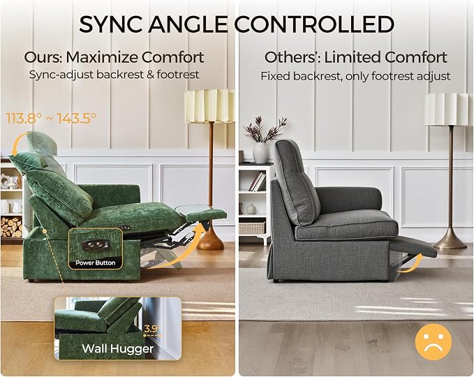 Oversized Modular Sectional Sofa with Power Recliner, Plush Cloud Couch with Headrest, Convertible Deep L-Shaped 6 Seater with Corner and Storage Ottoman, Chenille, Green