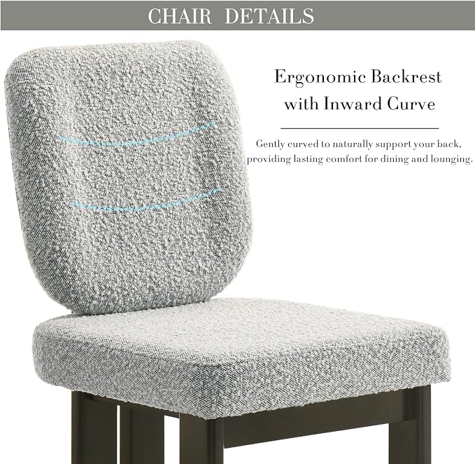 CIMOTA Boucle Dining Chairs Set of 6, Mid-Century Modern Upholstered Accent Chairs with Soft Curved Backrest and Solid Wood Legs for Kitchen, Dining Room, or Living Room, Gray