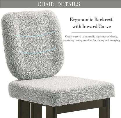 CIMOTA Boucle Dining Chairs Set of 6, Mid-Century Modern Upholstered Accent Chairs with Soft Curved Backrest and Solid Wood Legs for Kitchen, Dining Room, or Living Room, Gray