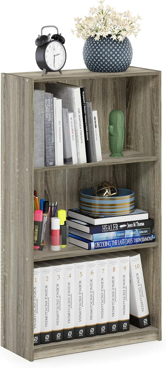 Furinno BASIC Book Shelf, 3-Tier Modern Bookshelf, Bookcase with Open Shelves, 9.3 x 21.8 x 39.5, for Living Room, Bedroom, Home Office, Sonoma Oak
