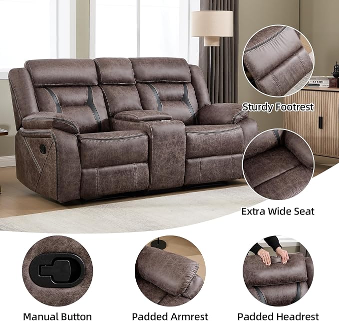 EBELLO Manual Recliner Sofa Set, Faux Leather Reclining Living Room Furniture Set, Included Single Recliner Chair and Manual Loveseat Sofa, Grey