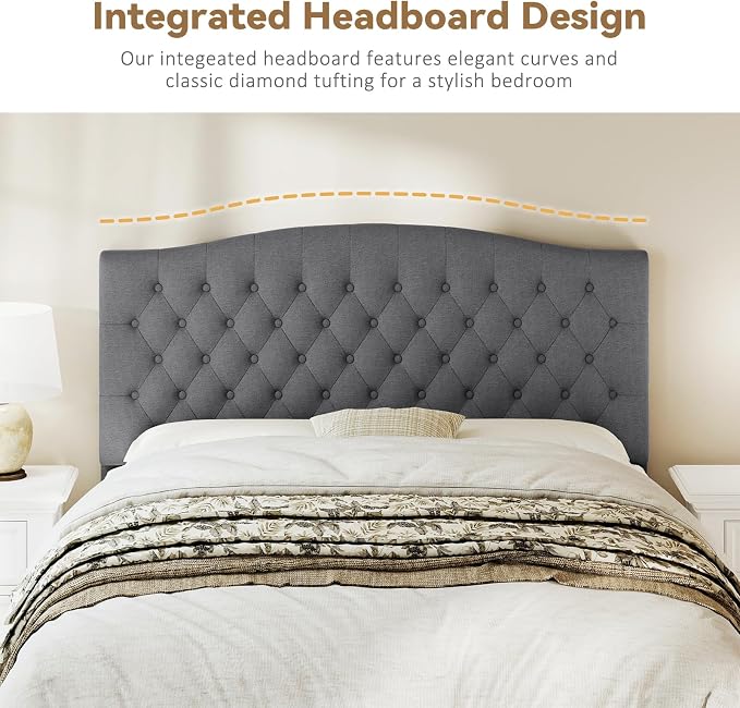 Queen Headboard Only, Upholstered Headboard for Adjustable Bed Linen Tufted Queen/Full Size Wall Mounted Head Board with Solid Wood Legs Head Board, Dark Gray
