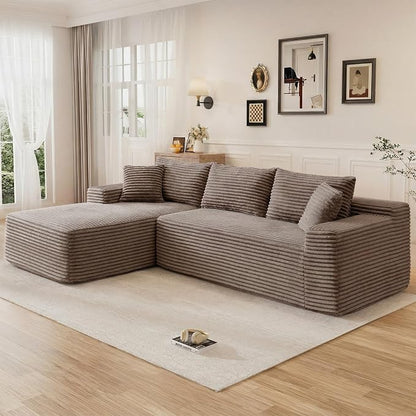 95" L Shaped Cloud Boneless Sectional Couches for Living Room, Modern Comfy Modular Deep Seat Memory Foam Compressed Corduroy Sofa Oversized Left Facing Chaise, No Assembly Required, Brown