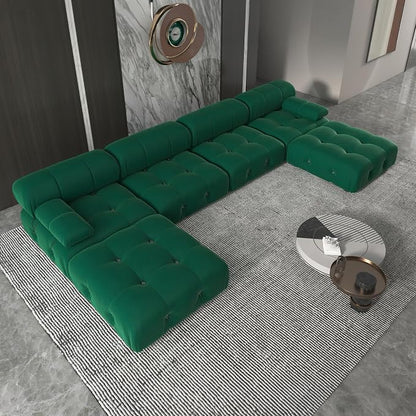 138" Convertible Modular Sectional Sofa, U-Shaped Velvet Sectional Couch with Chaise Ottomans, Minimalist Modern 6 Seat Sofas for Living Room Bedroom Office Apartment (Green)