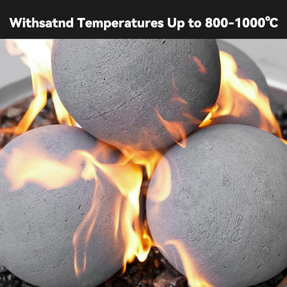 Skyflame 6-inch Fire Pit Balls, 4 Pack Gray Round Ceramic Fire Stones for Natural/Propane Indoor/Outdoor Fire Pits/Fireplaces/Fire Bowls Accessory