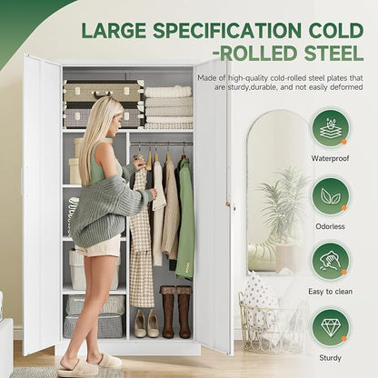 Letaya Metal Locker,Steel Wardrobe Storage Cabinets with Lock Door,Clothing Coat Storage Freestanding for Office, Home, School, Employee,Gym,Fire Department (White)