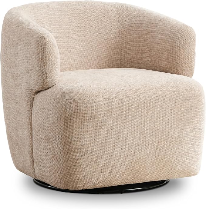 SOFTHION Swivel Accent Chair, Chenille Barrel Chair for Living Room, Cozy Round Boucle Arm Chair, Metal Base for Club Nursery Bedroom, Beige