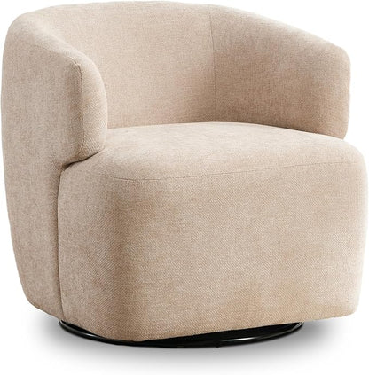 SOFTHION Swivel Accent Chair, Chenille Barrel Chair for Living Room, Cozy Round Boucle Arm Chair, Metal Base for Club Nursery Bedroom, Beige