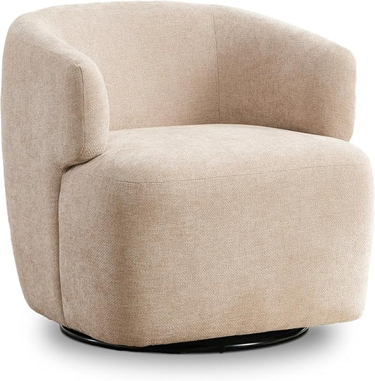 SOFTHION Swivel Accent Chair, Chenille Barrel Chair for Living Room, Cozy Round Boucle Arm Chair, Metal Base for Club Nursery Bedroom, Beige