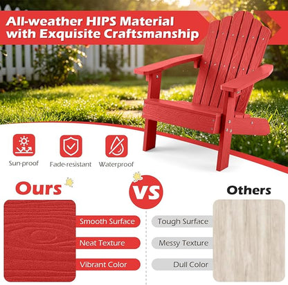 Costzon Kids Adirondack Chair, All-Weather HIPS Toddler Outdoor Chair, Wooden Textured Plastic Fire Pit Chair, Kids Patio Chair for Backyard Lawn Garden, Fits Children Age 3-7 Years (2, Red)