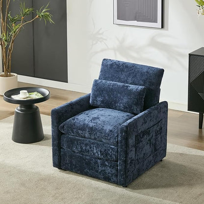 Iroomy Modern Accent Armchair – Cloud-Like Single Sofa with Pocket Spring Seat, Soft Chenille Fabric, Removable Cover, Cozy Lumbar Support for Living Room, Bedroom, Apartment, Blue