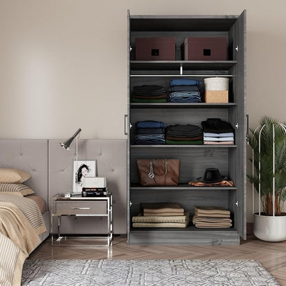Woodpeckers Furniture And Mattress 2 Doors Wardrobe with Shelves (Grey)