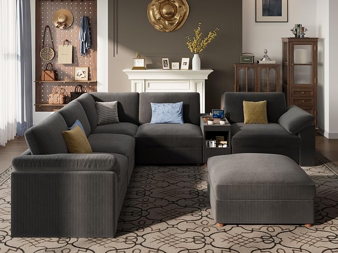 EASE MOOSE Extra Large Sectional Modular Sofa,U Shape Modular Deep Seat Sectional Couch with Console,Removable Washable