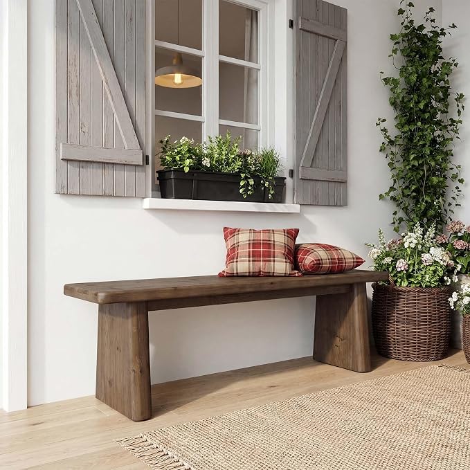 55.1" Solid Wood Entryway Bench, Rustic Shoe Bench for Mudroom Hallway, End of Bed & Dining Kitchen Benches, Easy Assembly, Espresso