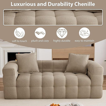 68.7" Loveseat Boneless Couch,Comfy Cloud Sectional Sofa with Deep Seat,Modern Upholstered Chenille Love Seat Sofa, Small Couches for Living Room, No Assembly Required Tufted Sofas, Light Brown