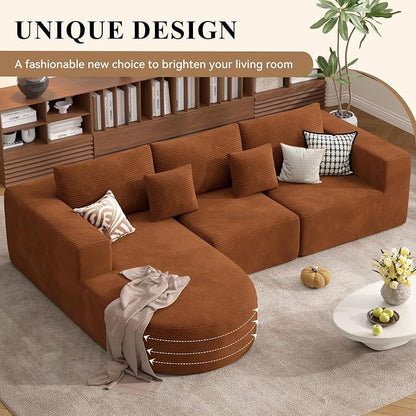 L-Shaped Boneless Couch,104" Couches for Living Room with Curved Chaise,Modular Sectional Sofa with Deep Seat,Modern Cozy Cloud Compression Sofas,No Assembly Required(Brown) 1PCS