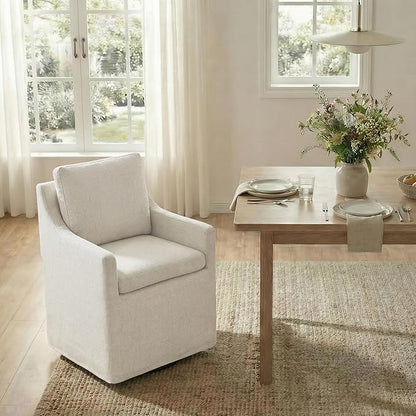KISLOT Upholstered Dining Chairs Set of 1, Modern Dining Room Chairs with Casters & Washable Cover, Rolling Accent Chair with Hidden Storage for Kitchen, Farmhouse, Living Room, Linen Fabric, 1 Box