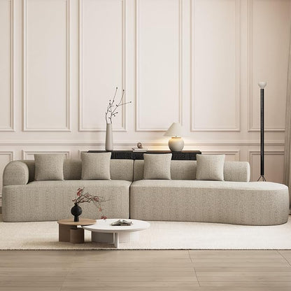 147" Oversized Sectional Sofa for Living Room, Large Modern Chenille Curved Cloud Couch, Luxury Plush 6-Seater Extra Deep Seat Boucle Boneless Couch, No Assembly Required, Light Brown