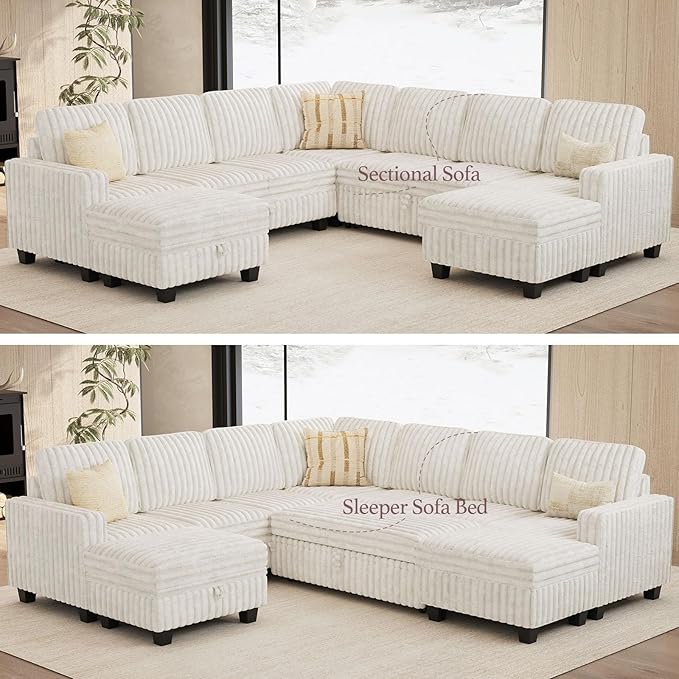 Belffin Oversized Sofa Bed Modular Sectional Sleeper Sofa with Pull Out Bed L Shaped Couch with Storage Chaise Beige Couch