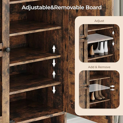 Shoe Storage Cabinet with 2 Doors, 6-Tier Shoe Cabinet with 3 Adjustable Shelves and Metal Legs, 45'' Tall Shoe Rack Organizer Cabinet for Entryway, Front Door, Rustic Brown