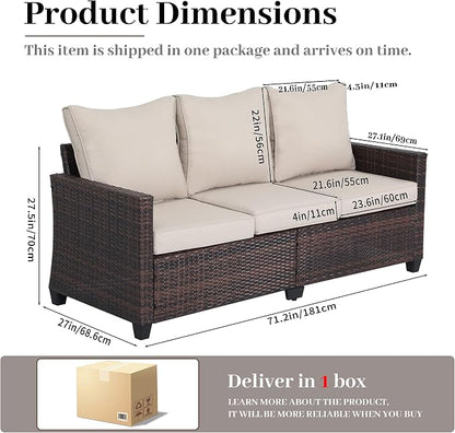 EortheX 3-Seat Rattan Wicker Outdoor Patio Sofa Garden Deck Porch, Beige | Weather-resistant PE rattan, quick-dry anti-slip cushions, for garden/deck/porch, rust-resistant frame, easy assembly