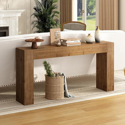 Solid Wood Console Table for Entryway, 63" Long Farmhouse Sofa Table Behind Couch, Rustic Rectangular Wooden Entry Tables for Living Room, Hallway, Foyer, 10 Mins Easy Assembly