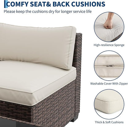 7 PCS Outdoor Sectional Furniture Set, Wicker Conversation Set Sofa, Brown | Freely combinable outdoor conversation sofa Weather resistant rattan wicker furniture Easy clean
