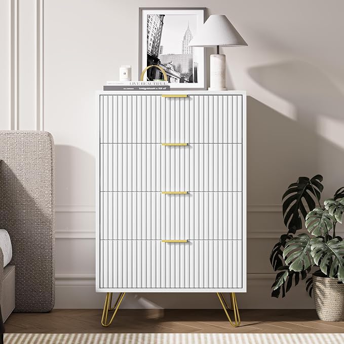 MAISONARIA White Dresser for Bedroom, Modern Dresser with Gold Metal Handles & Chests of Drawers