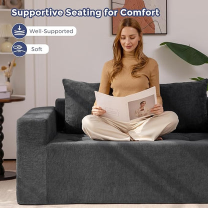 MAXYOYO Modular Sofa Couch, 61" Loveseat Boneless Cloud Couch with Deep Seat, Chenille Upholstered Living Room Comfy Sofa Chair for Living Room, No Assembly Required, Dark Grey