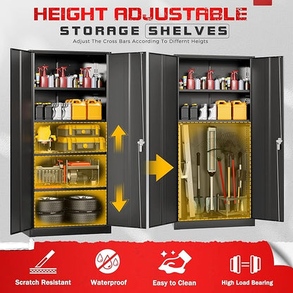 Bonusall 72" Storage Cabinet,Heavy-Duty Steel Cabinet with 2 Locking Doors & 4 Adjustable Shelves for Home