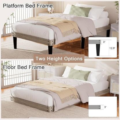 Yumori 12.9 Inch Minimalist Style Twin XL Size Bed Frame, Wood Platform Bed with Wood Slat Support, No Box Spring Needed, Easy Assembly, Grey