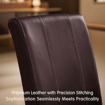 CHUN YI Dining Chairs Set of 4, Faux Leather Dining Room Chairs, High Back Upholstered Parsons Chairs for Dining Room Kitchen Side Chair with Sturdy Wood Legs, Brown (Only Chair)