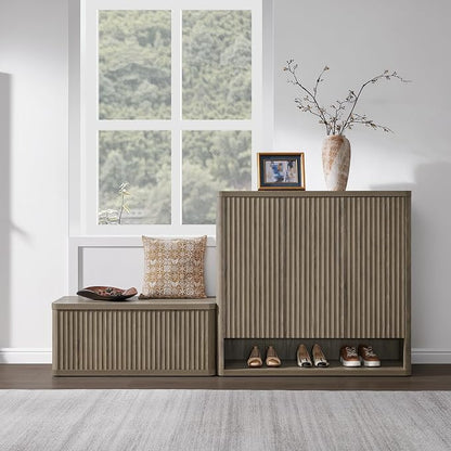 SICOTAS Storage Bench 40.2" Wide Shoe Bench with Lift Top Large Wooden Storage Chest Trunk Modern Blanket Chest with 2 Safety Hinges & Seating for Bedroom Entryway Living Room Hallway