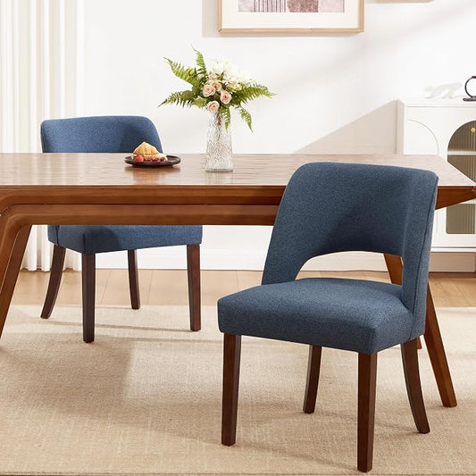 Dining Chairs Set of 2,Modern Dining Room Chairs with Thick Cushions,Upholstered Linen Fabric Kitchen Chairs for Kitchen Dining Room DARKBLUE