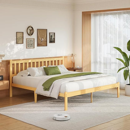 Askeld Wood King Bed Frame with Headboard, 12 Inch High Solid Bamboo Platform Bed No Box Spring Needed, Mid-Century Heavy Duty Bedframe, Easy Assembly, Noise Free