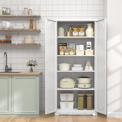 UNICOLY 71" Kitchen Pantry Cabinet, Pantry Storage Cabinet with Doors and 4 Shelves, Metal Storage Cabinets for Laundry Room, Living Room, Dinning Room, Assembly Required, White