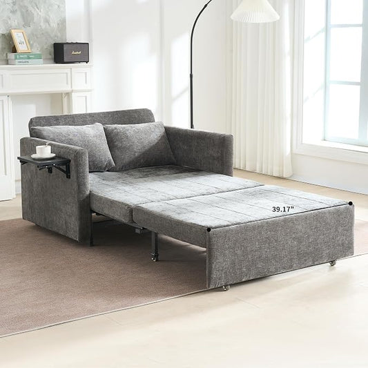 45" Oversize 3-in-1 Sleeper Chair Pull Out Bed, 75" Long Single Sleeper Sofa Bed with Wing Table and Side Pocket for Living Room, Bedroom, Small Space, Gray