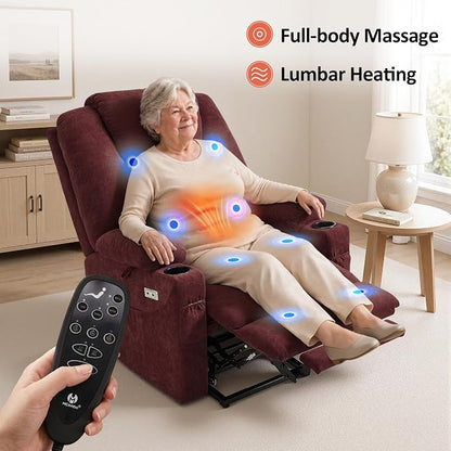 MCombo Power Lift Recliner Chair for Elderly R7042(Sangria, Small-Wide) | Heat and Massage, USB& Type C Charging Port, FSC Certified