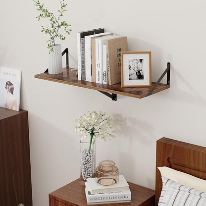 Axeman Deep Floating Shelves - 16 Inch Wide x 12 Inch Deep Walnut Wall Shelves Set of 2 - Rustic Wide Wood Wall Mounted Shelves for Room Decor & Storage