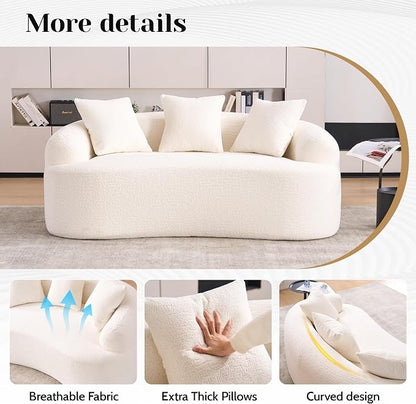 65" Curved Loveseat for Small Spaces,Boneless Loveseat Sofa,Wood Grain Chenille Fabric, No Installation Requirement, Curved Sofa Couch for Apartment,Living Room,Office (Cream White, 65")