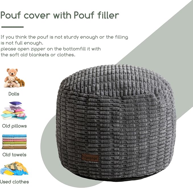 HIGOGOGO Pouf Ottoman Stuffed Round Modern Foam Filled Foot Rest Poufs for Living Room Chair Decorative 26 X 18 Inches Boho Relax Stool for Wedding Christmas Party, Dark Grey
