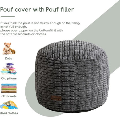 HIGOGOGO Pouf Ottoman Stuffed Round Modern Foam Filled Foot Rest Poufs for Living Room Chair Decorative 26 X 18 Inches Boho Relax Stool for Wedding Christmas Party, Dark Grey